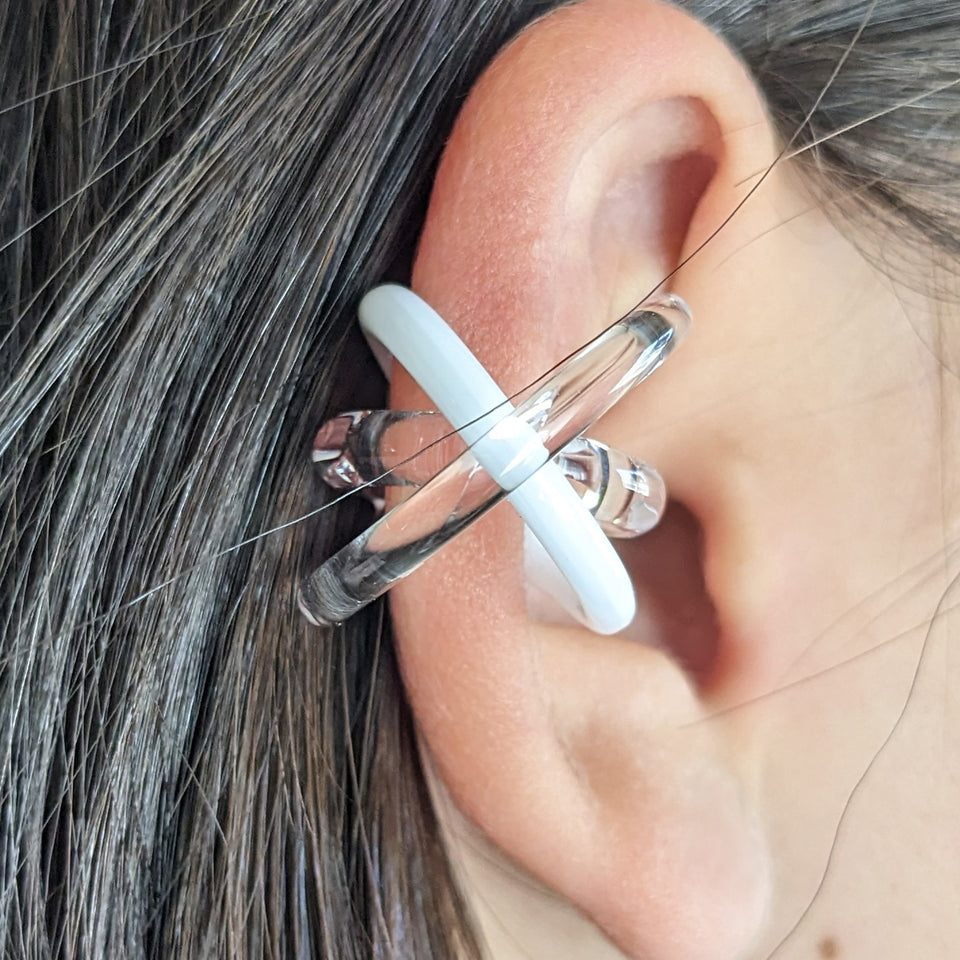 Ear cuff - 'Triple Loop' Transparent x White